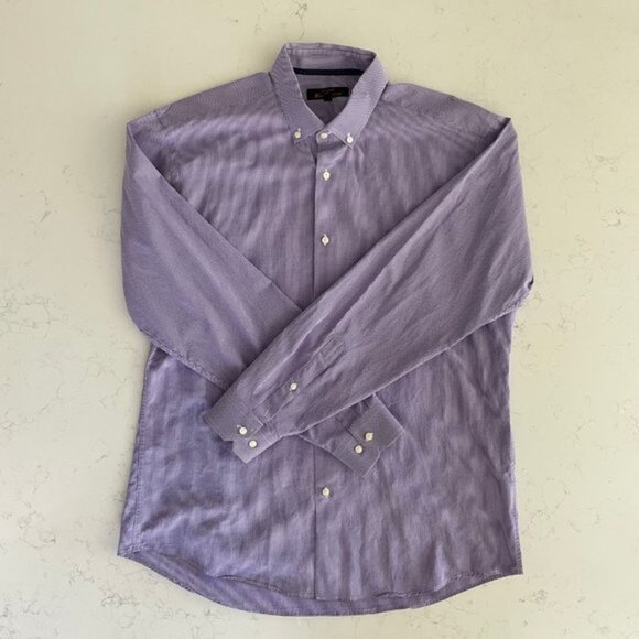 Ben Sherman LS Button Down Oxford Collar Check Print Shirt Purple White Sz 165 - Picture 15 of 15